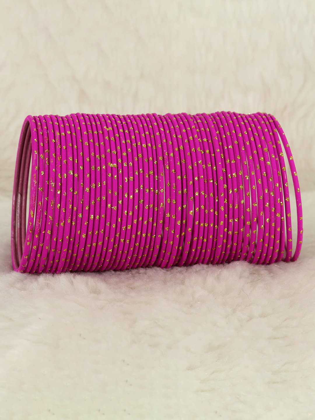 ZULKA Set of 48 Alloy Base Plain Metal With Polka Dots Bangles