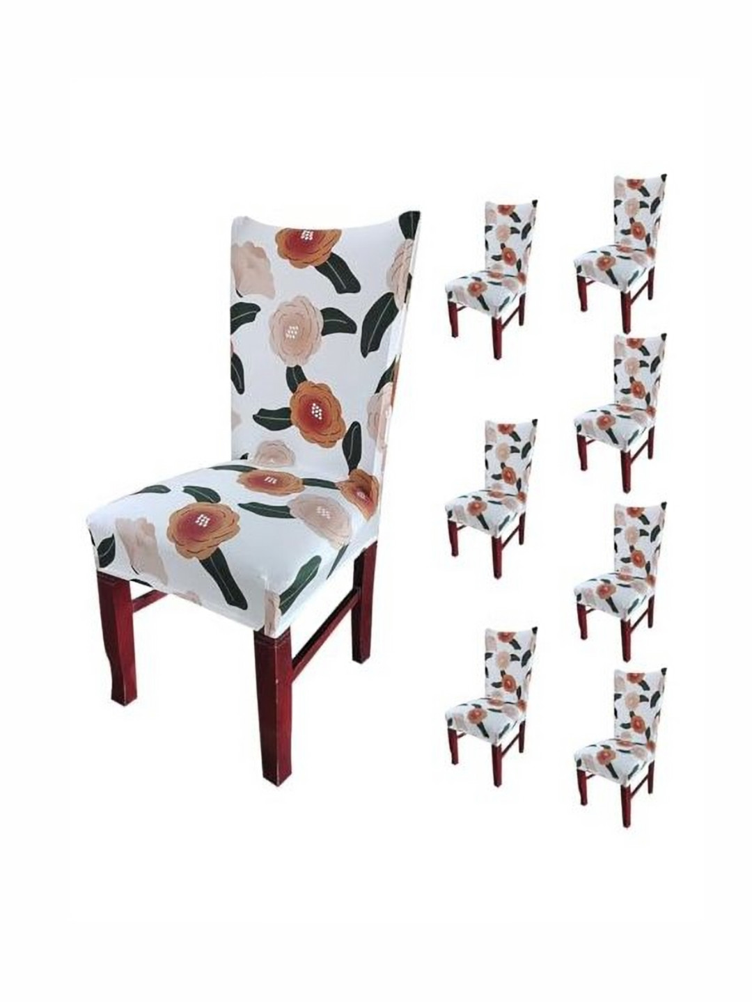 HOUSE OF QUIRK 8-Pcs White & Green Washable Printed Chair Covers
