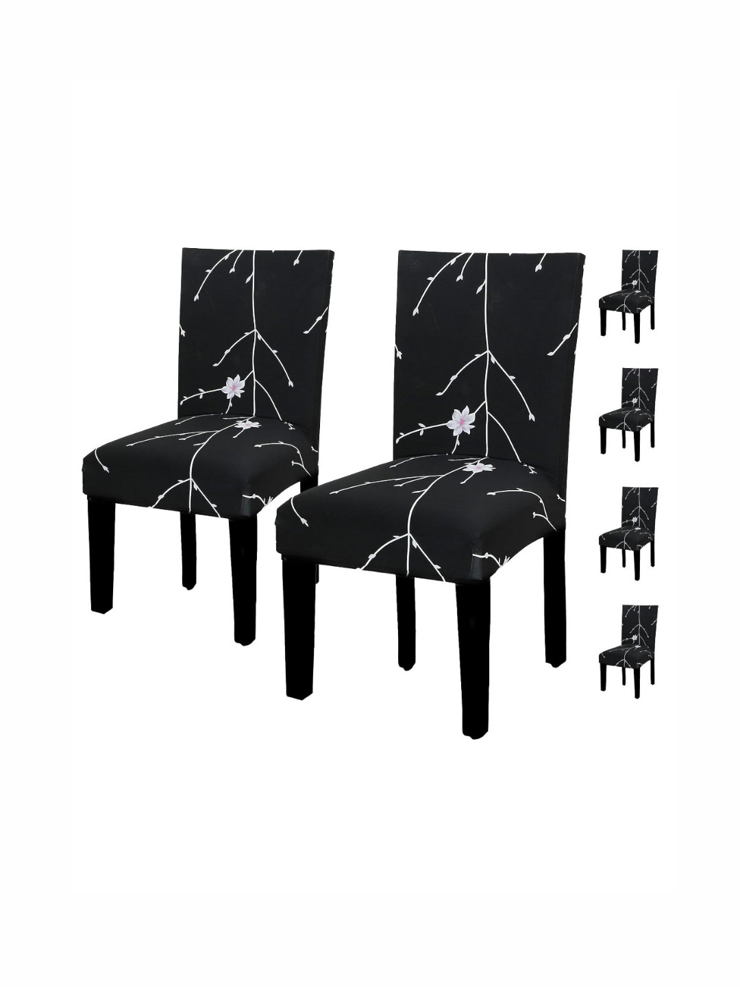 HOUSE OF QUIRK Black & White 6 Pieces Floral Printed Removable & Washable Chair Covers