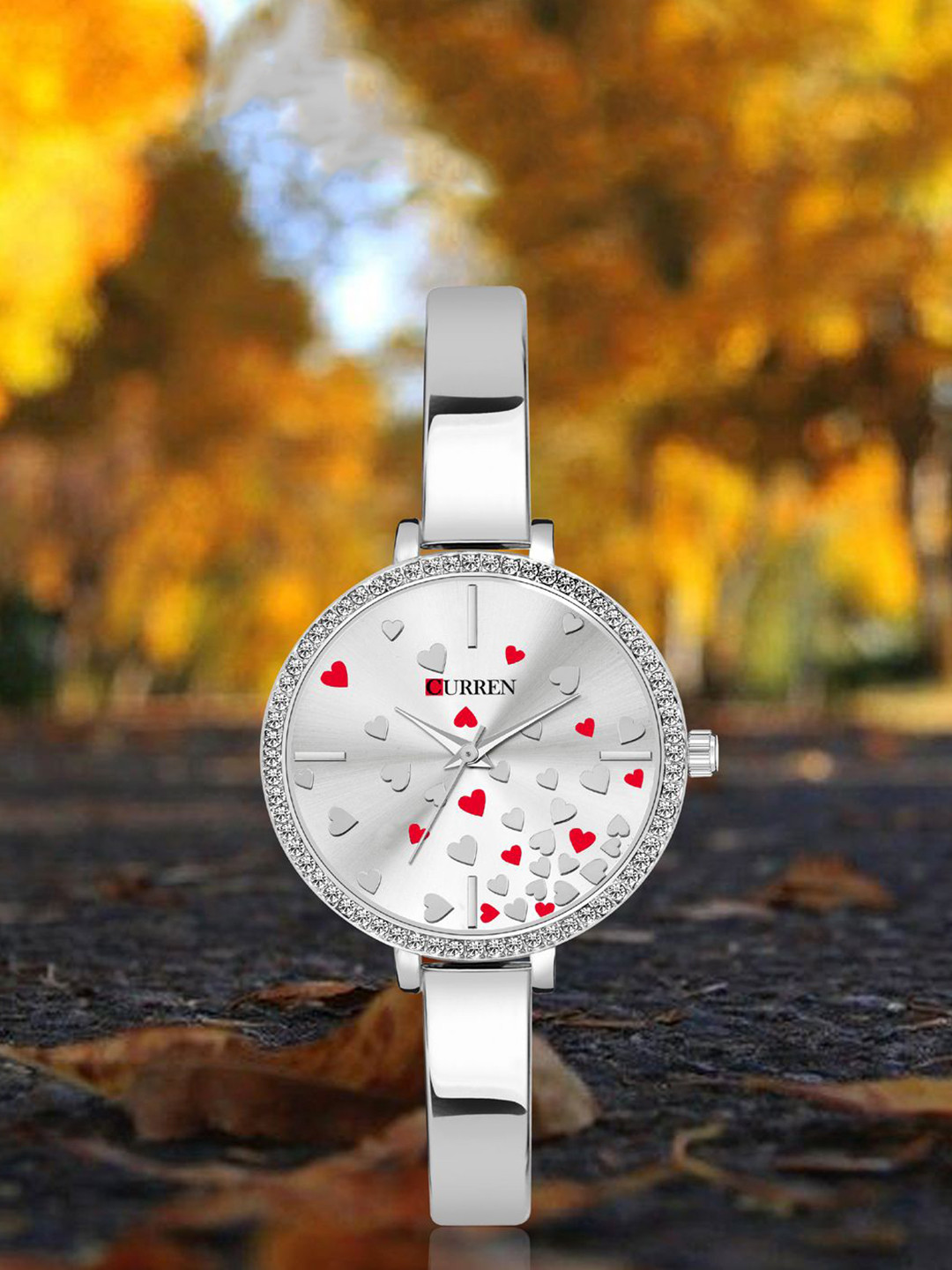 Curren Women Brass Embellished Dial & Stainless Steel Analogue Watch CR-1842-S-H-Red-W