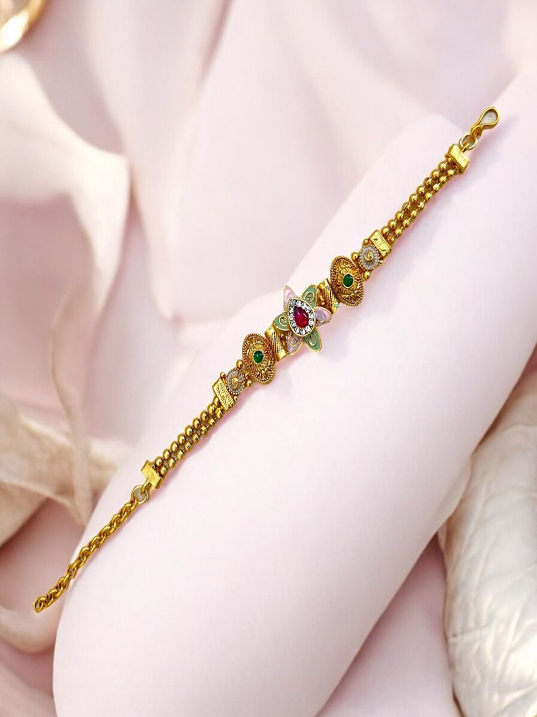AccessHer Gold-Plated Gem Stone-Studded Wraparound Bracelet