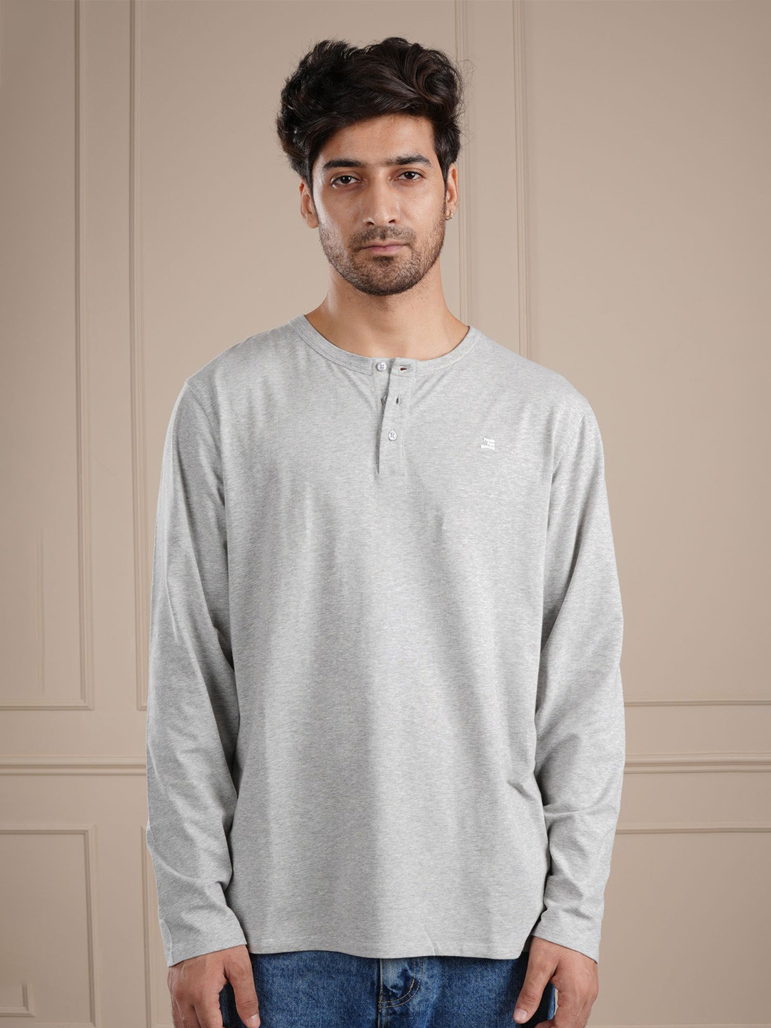 ROAR FOR GOOD Men organic- ss-25 Henley Neck Relaxed Fit Cotton T-shirt