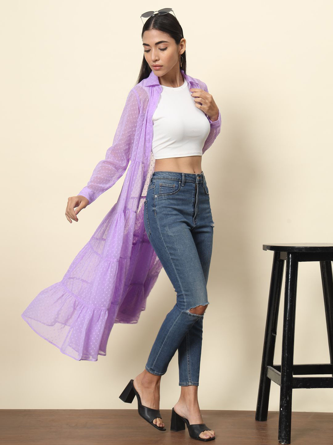 BAESD Longline Sheer Button Shrug