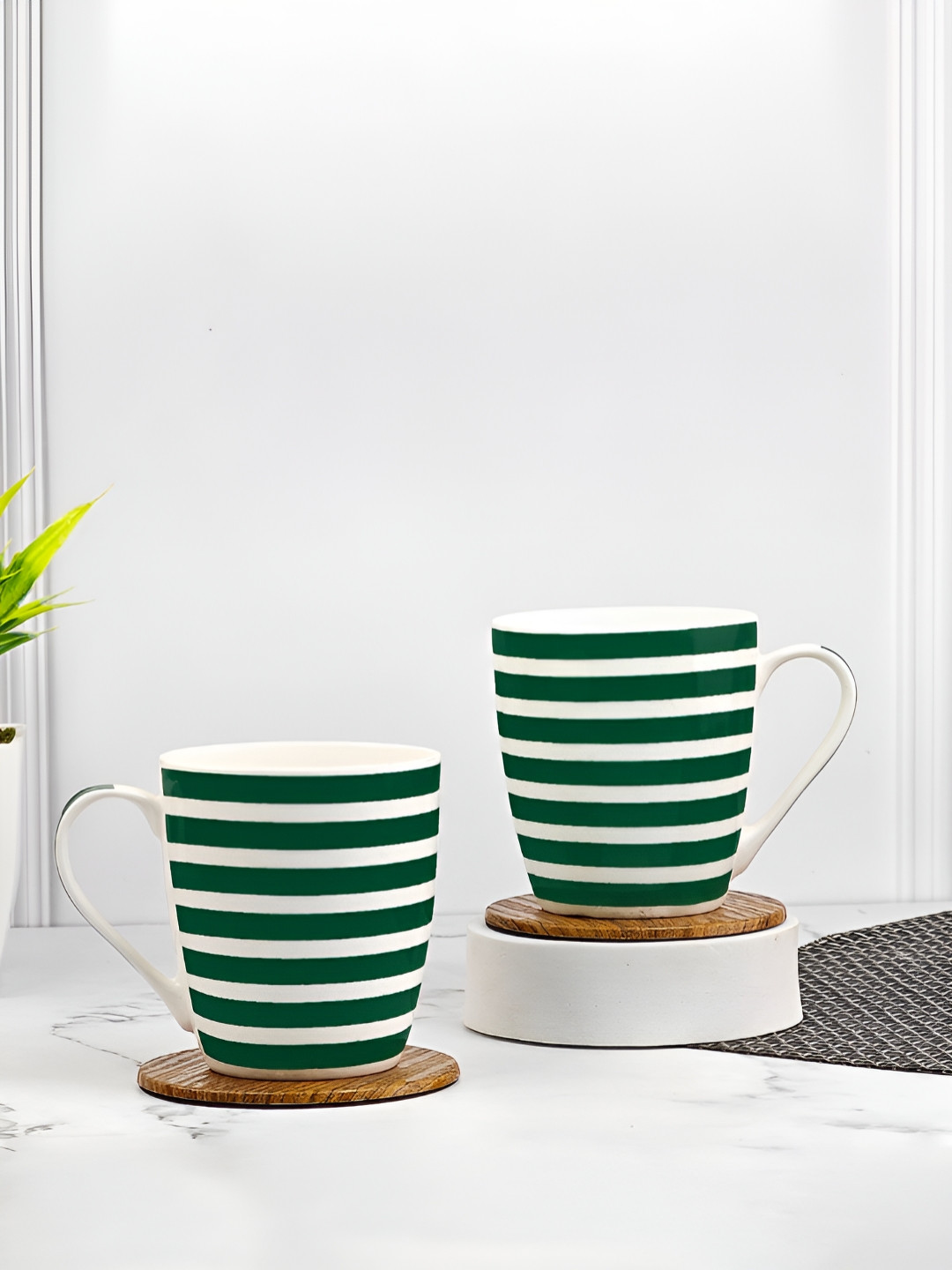 UPC Tough Trail Tales Enamel White Striped Ceramic Microwave Safe 2 Piece Mugs-260ml