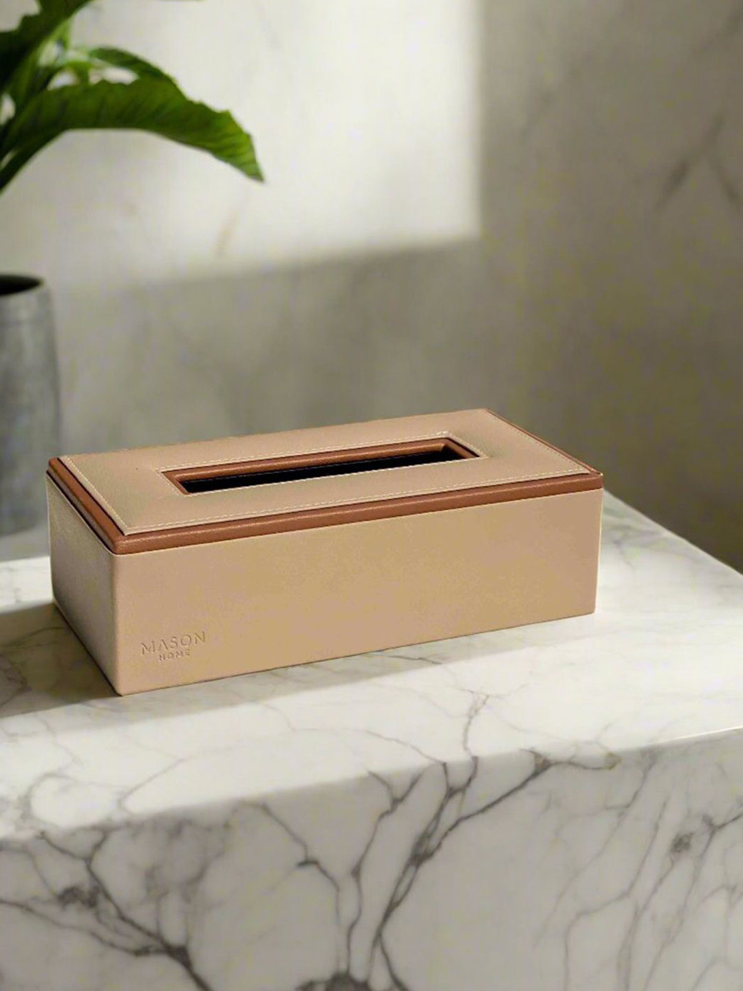 Mason Home Taupe Leather Tissue Holder
