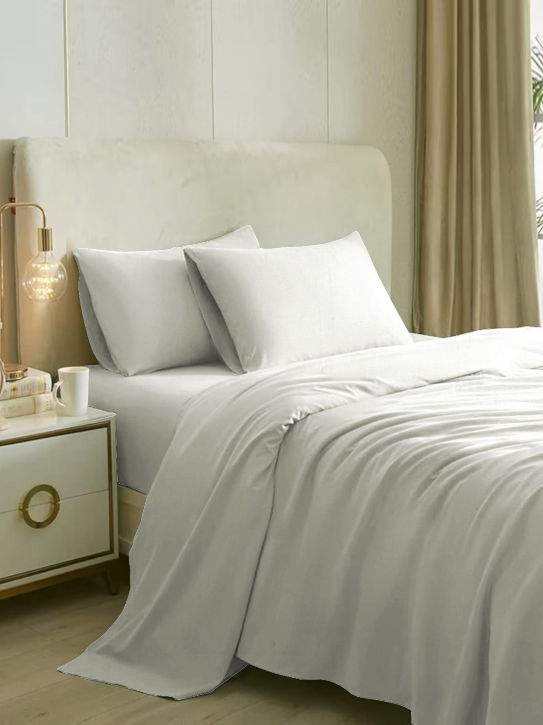 MARK HOME White Cotton 210 TC King Bedsheet with 2 Pillow Covers-2.74 m x 2.74 m
