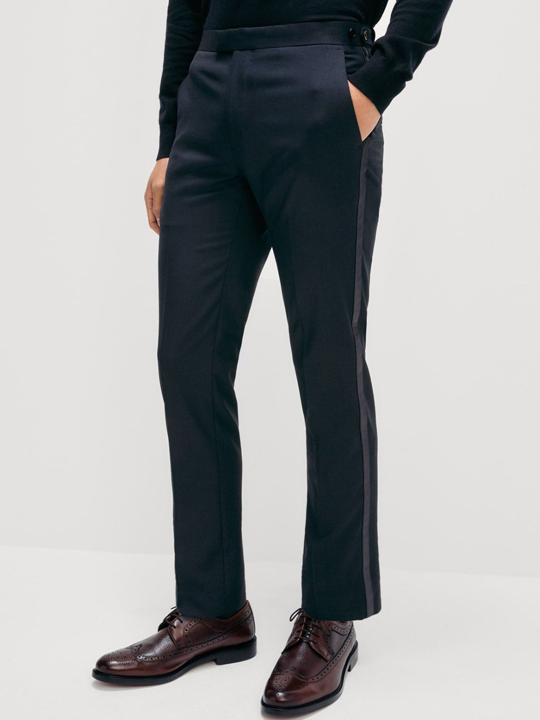Marks & Spencer Men Slim Fit High-Rise Tuxedo Trousers