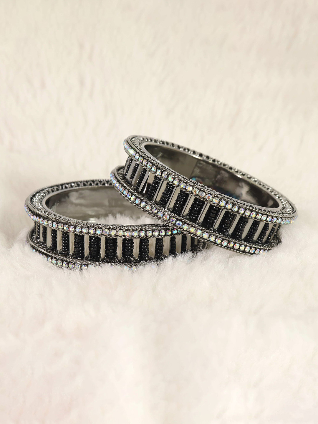 ZULKA Set of 2 Traditional American Diamond Stone Studded Kada Bangles