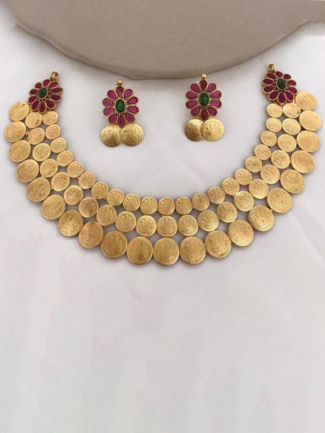 Gyaan Jewels Gold-Plated Stone Studded Lakshmi Goddess Coins Jewellery Set