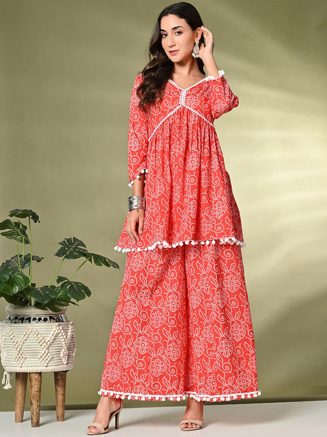 Sangria Printed Pure Cotton Kurti With Palazzo