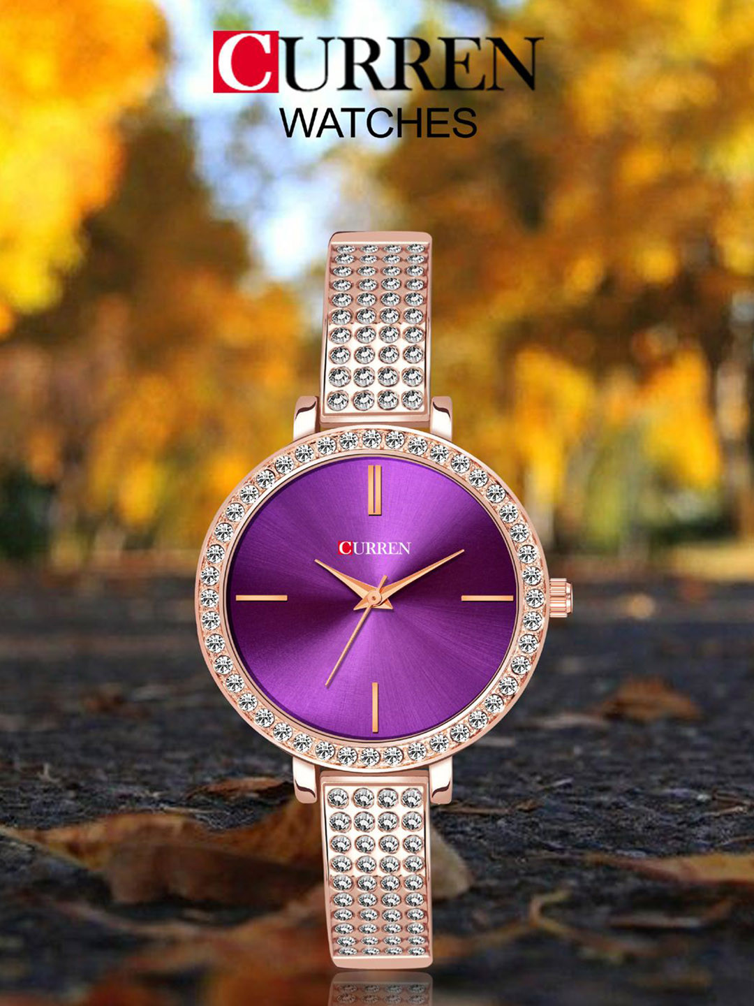 Curren Women Embellished Dial & Stainless Steel Straps Analogue Watch CR-1863-Rs-Purple