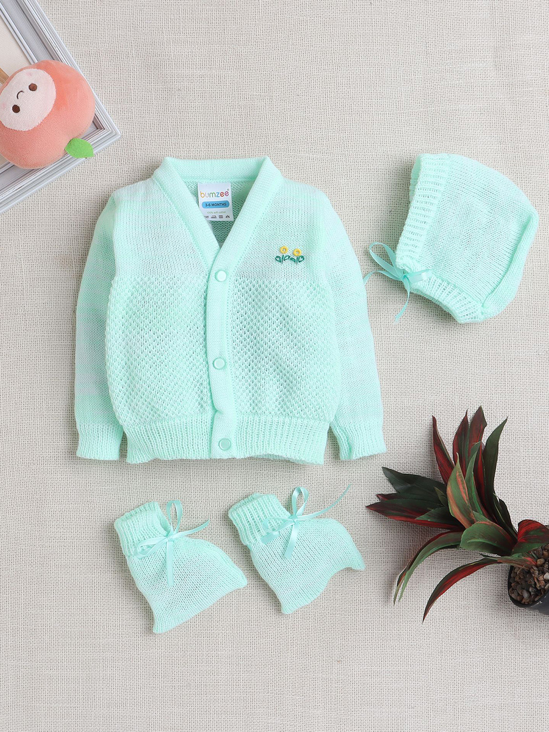 BUMZEE Girls V-Neck Long Sleeves Cardigan Sweater With Cap & Socks