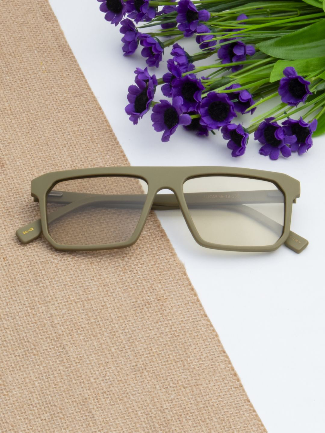 Ted Smith Unisex Olive-Brown Square Aesthetic Luxury Acetate Sunglasses with Polarised Lens