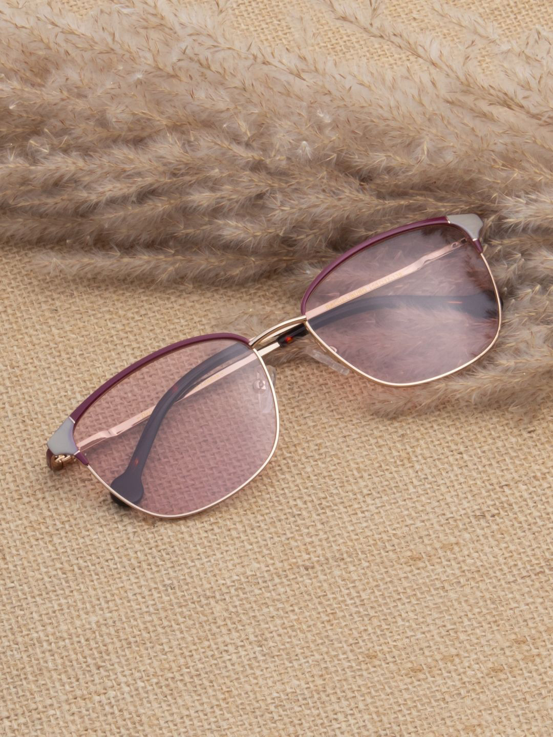Ted Smith Metal Pink Cateye Women Sunglasses with Polarised Lens