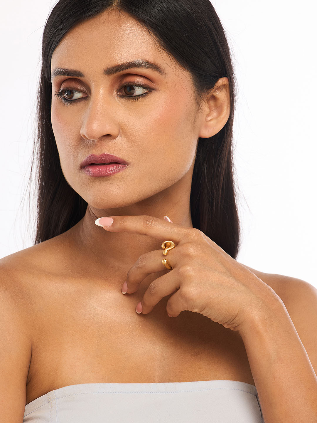 WHITE LIES Gold-Plated Adjustable Question Finger Ring