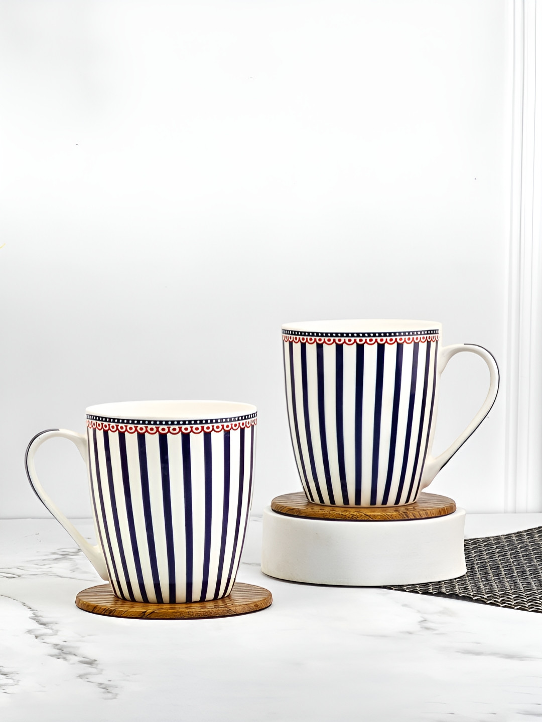 UPC Stripes Birthday White Striped Ceramic Handmade 2 Piece Mugs-260ml
