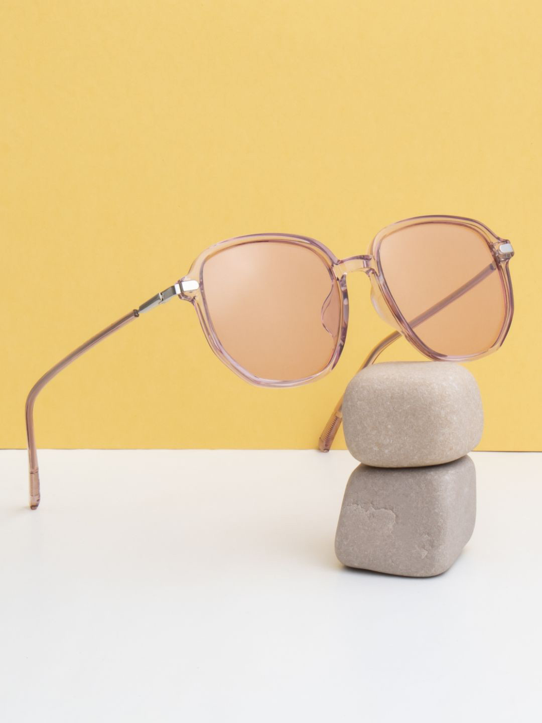 Ted Smith Unisex Pink Aesthetic Square Sunglasses with Polarised Lens