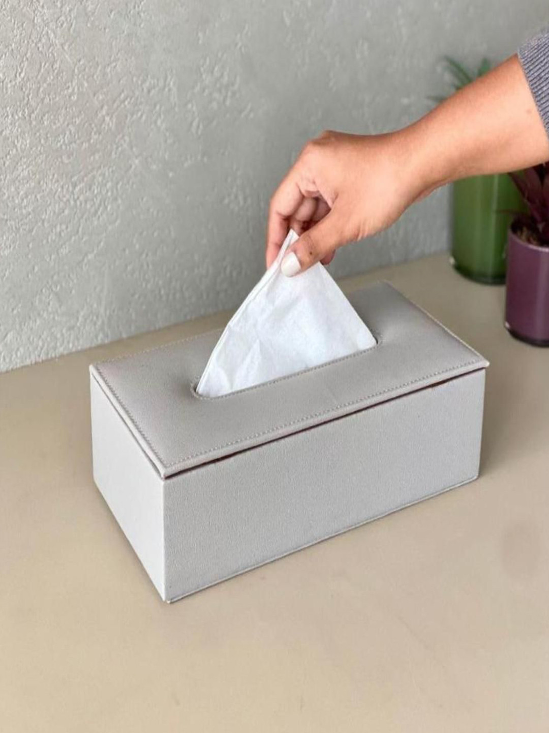 Mason Home Grey Faux Leather & MDF Tissue Holder