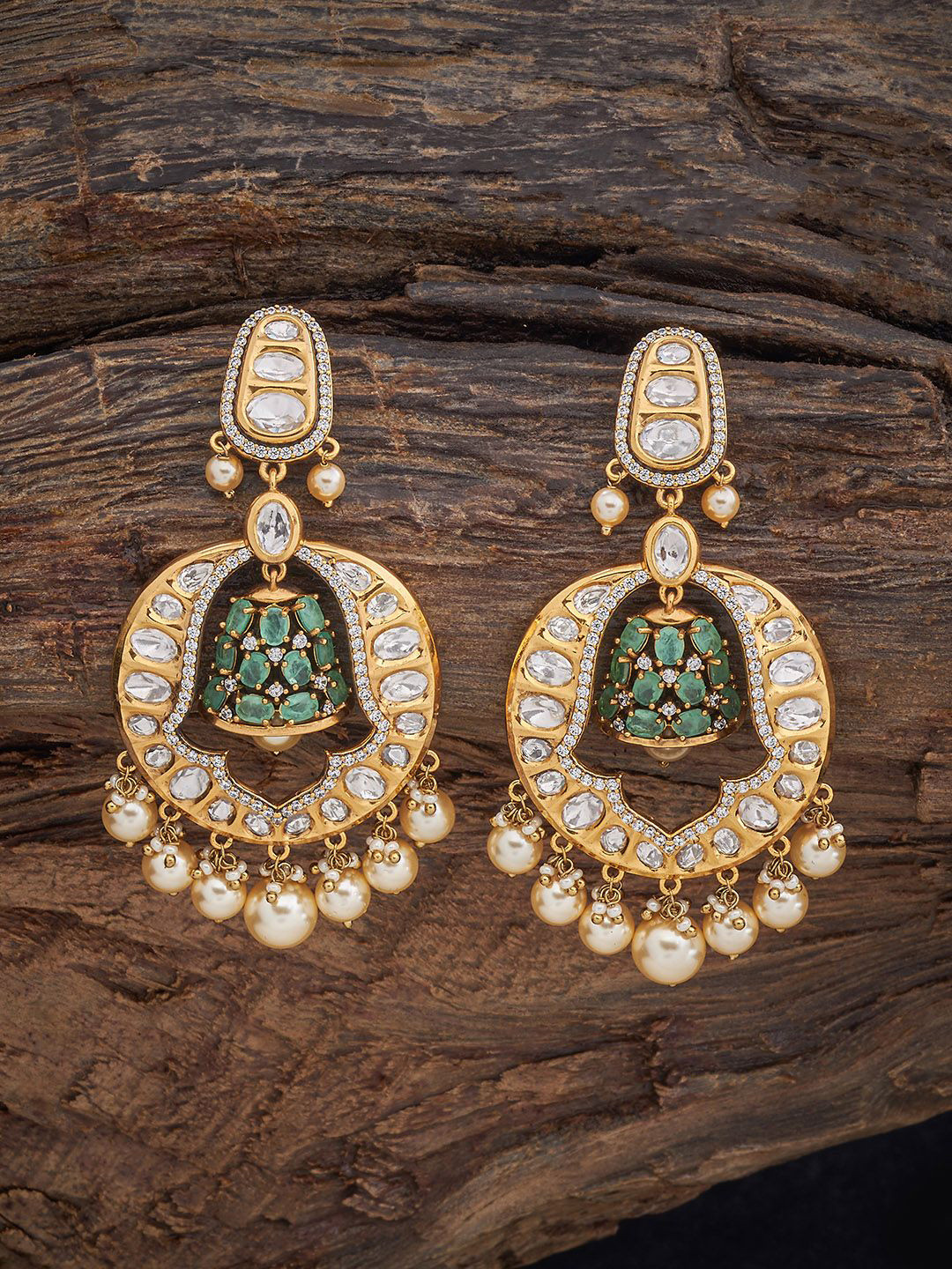 Kushal's Fashion Jewellery Embellished Bridal Victorian Plated Contemporary Kundan Earrings