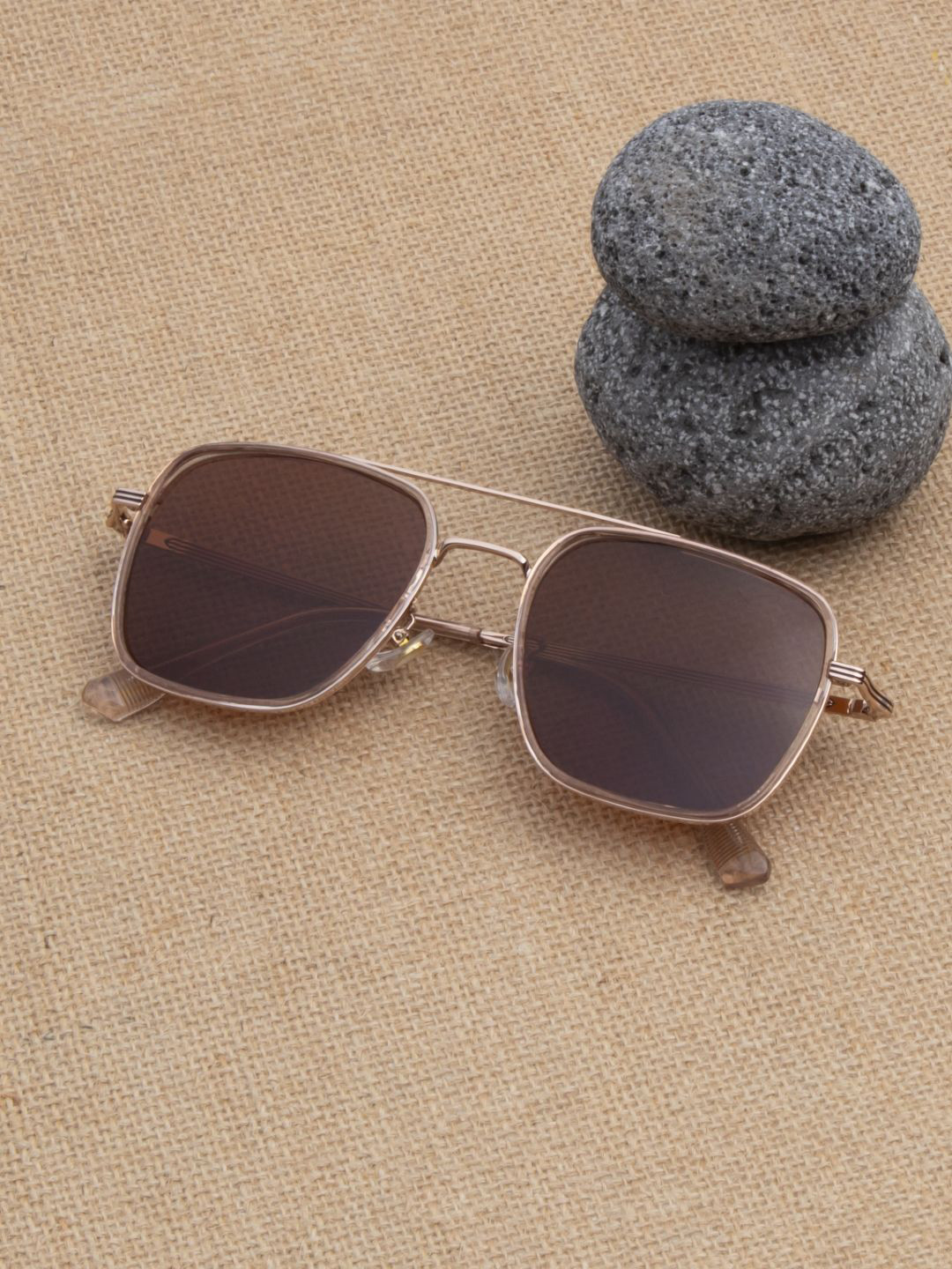Ted Smith Unisex Gold-Brown Metal Polarised Lens Square-Aviator Sunglasses