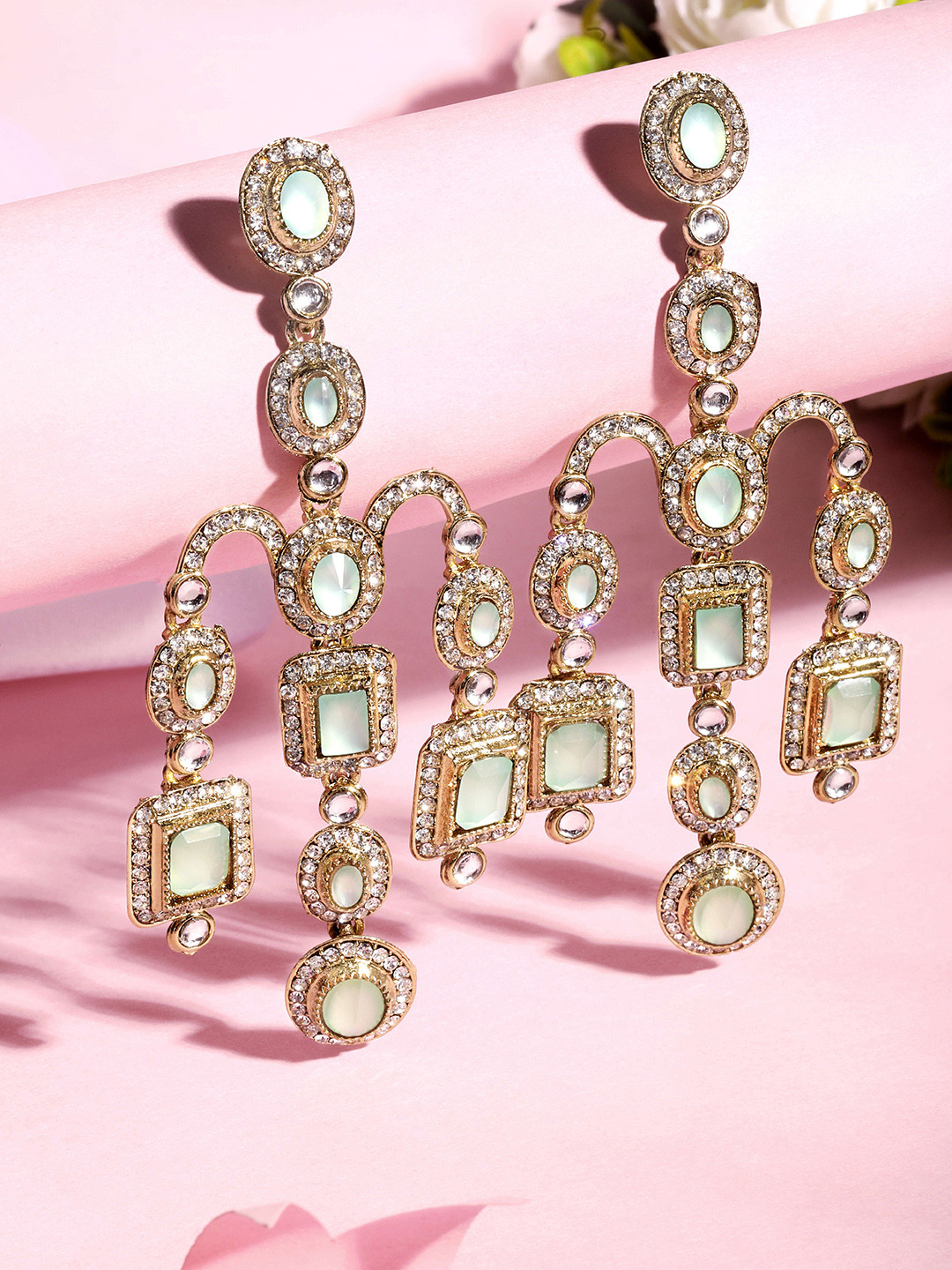 ASMITTA JEWELLERY 22K Gold-Plated Stone Studded Contemporary Drop Earrings