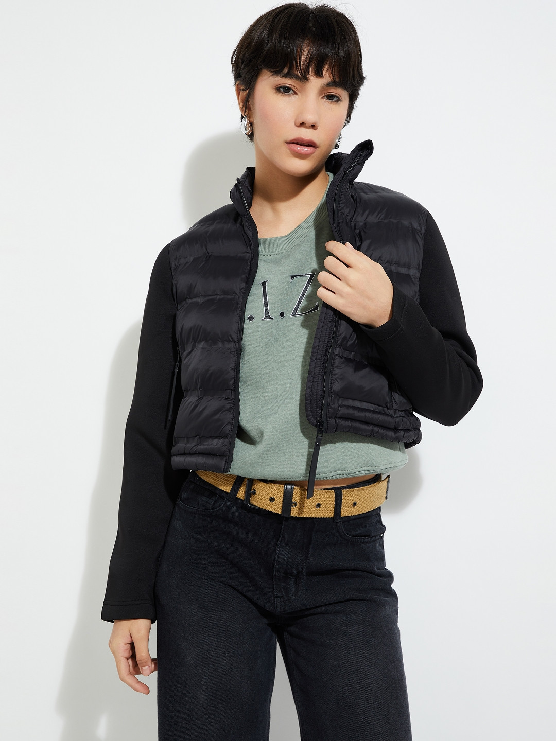 MAX URB_N Women Puffer Jacket with Scuba Sleeves