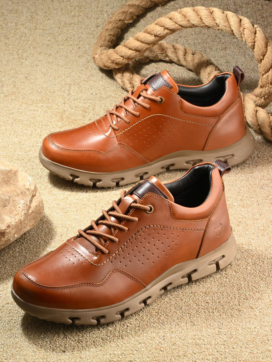 MONDAIN Men Leather Round Toe Lace-Ups Sneakers