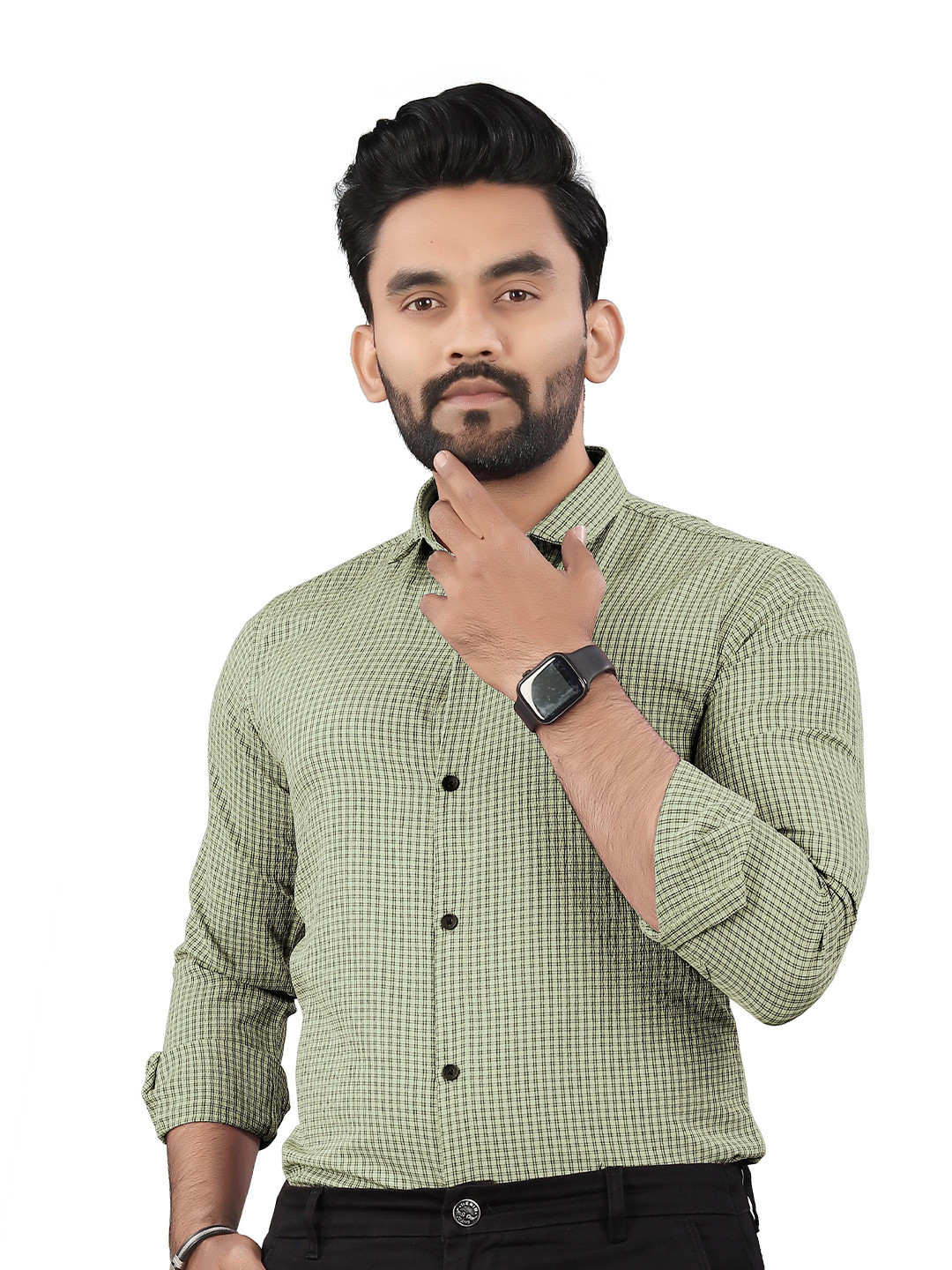 TERAXO Men Premium Spread Collar Micro Checked Slim Fit Formal Shirt