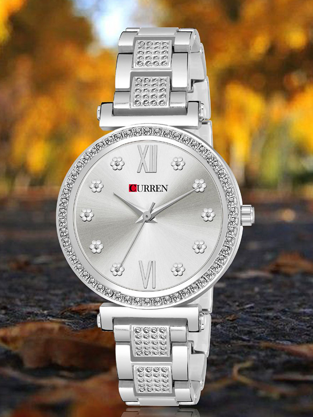Curren Women Embellished Stainless Steel Straps Analogue Watch CR-1660-S-Flwr-W