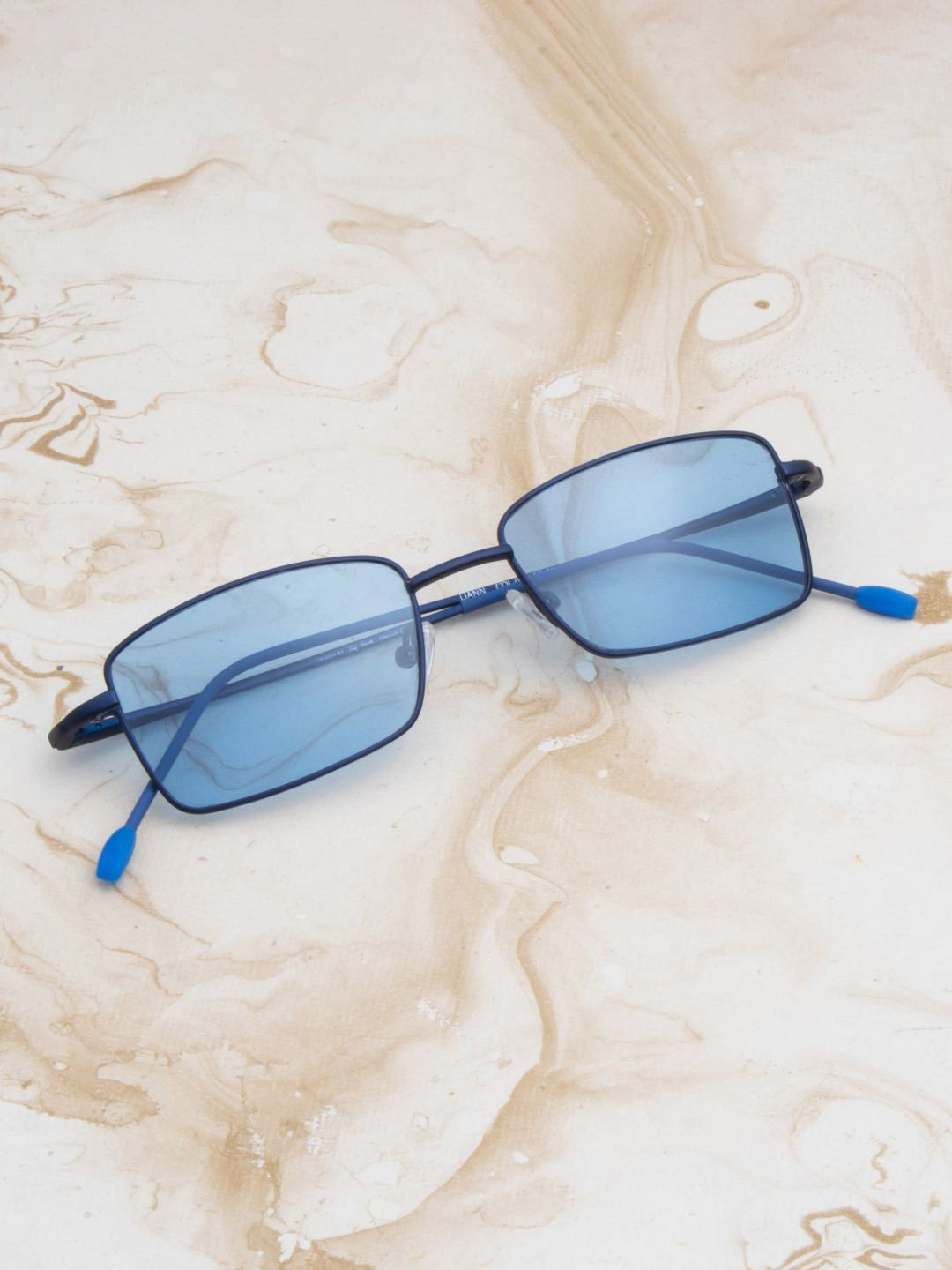 Ted Smith Unisex Blue Aesthetic Rectangle Sunglasses with Polarised Lens