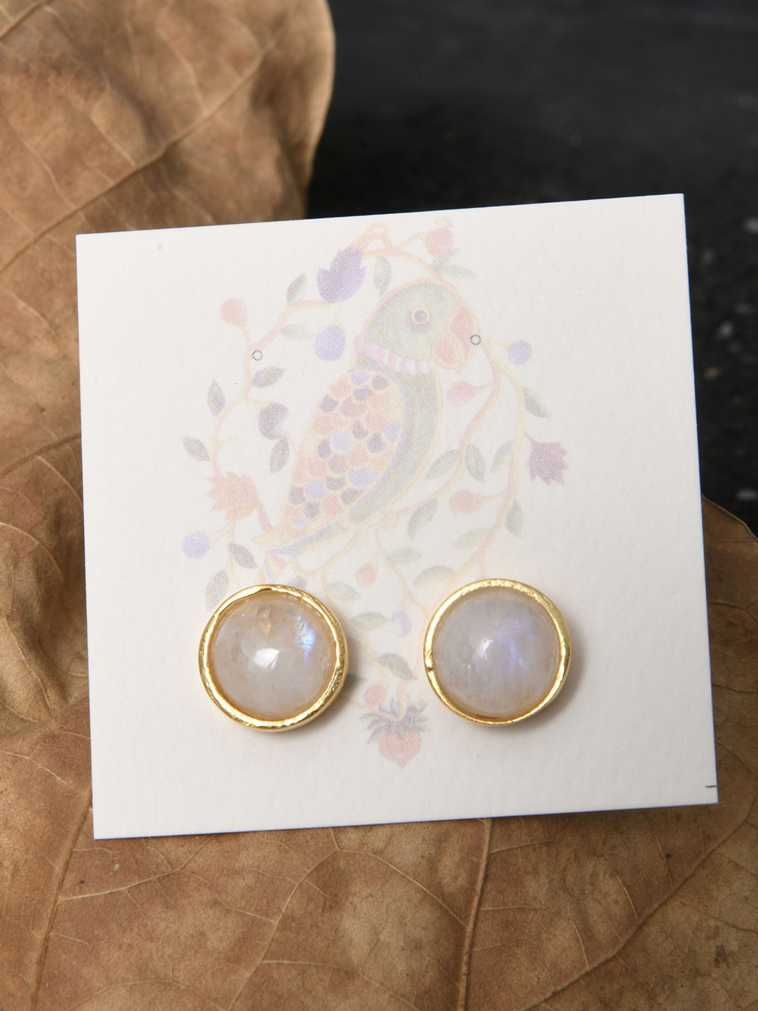 TOTAPARI Gold-Plated Moonstone Studded Circular Studs