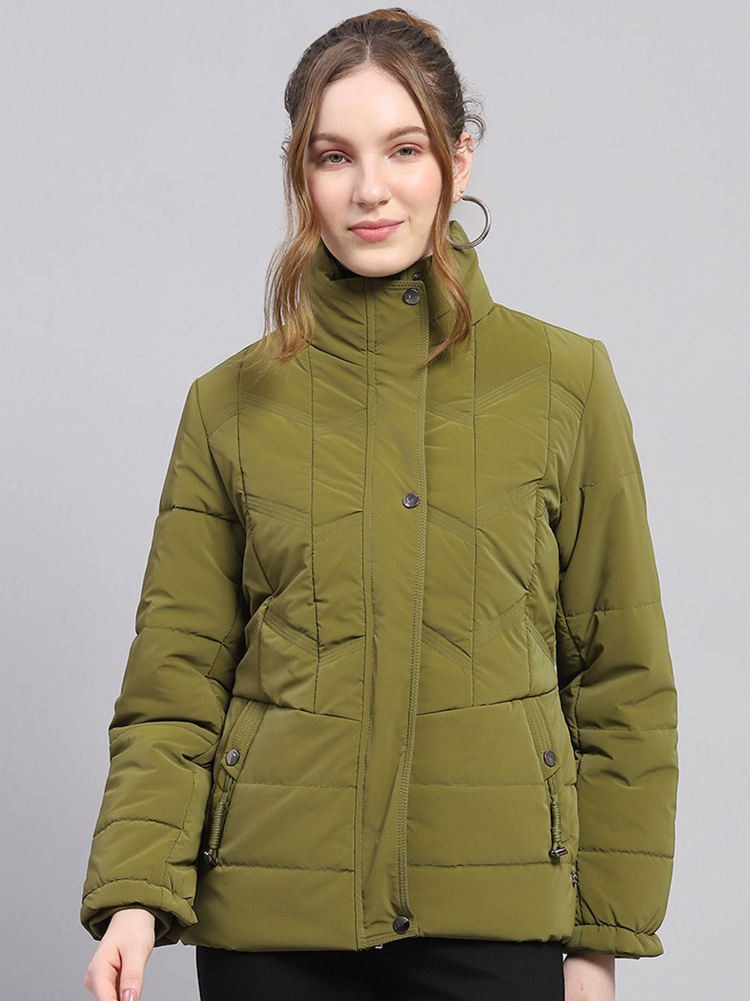 Monte Carlo Women Mock Collar Solid Casual Padded Jacket