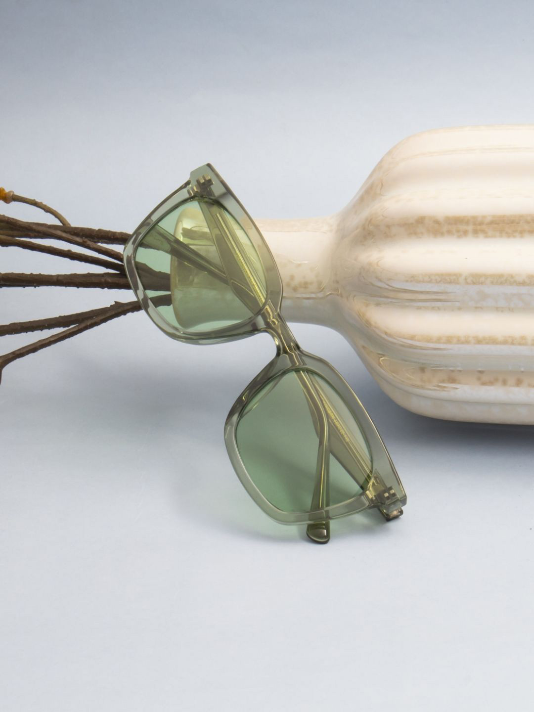 Ted Smith Unisex Green Polarised Lens Square Sunglasses