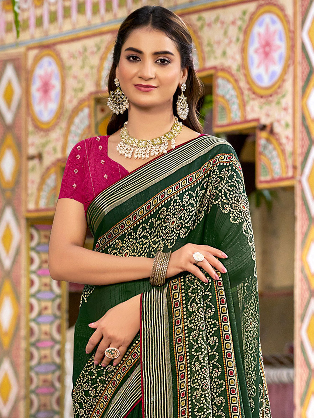 Saree mall Women Bandhani Sarees With Blouse Piece