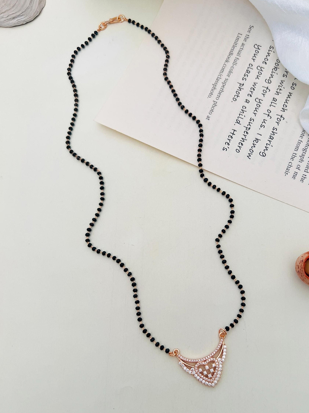 ABDESIGNS Rose Gold Plated American Diamond Studded & Beaded Mangalsutra