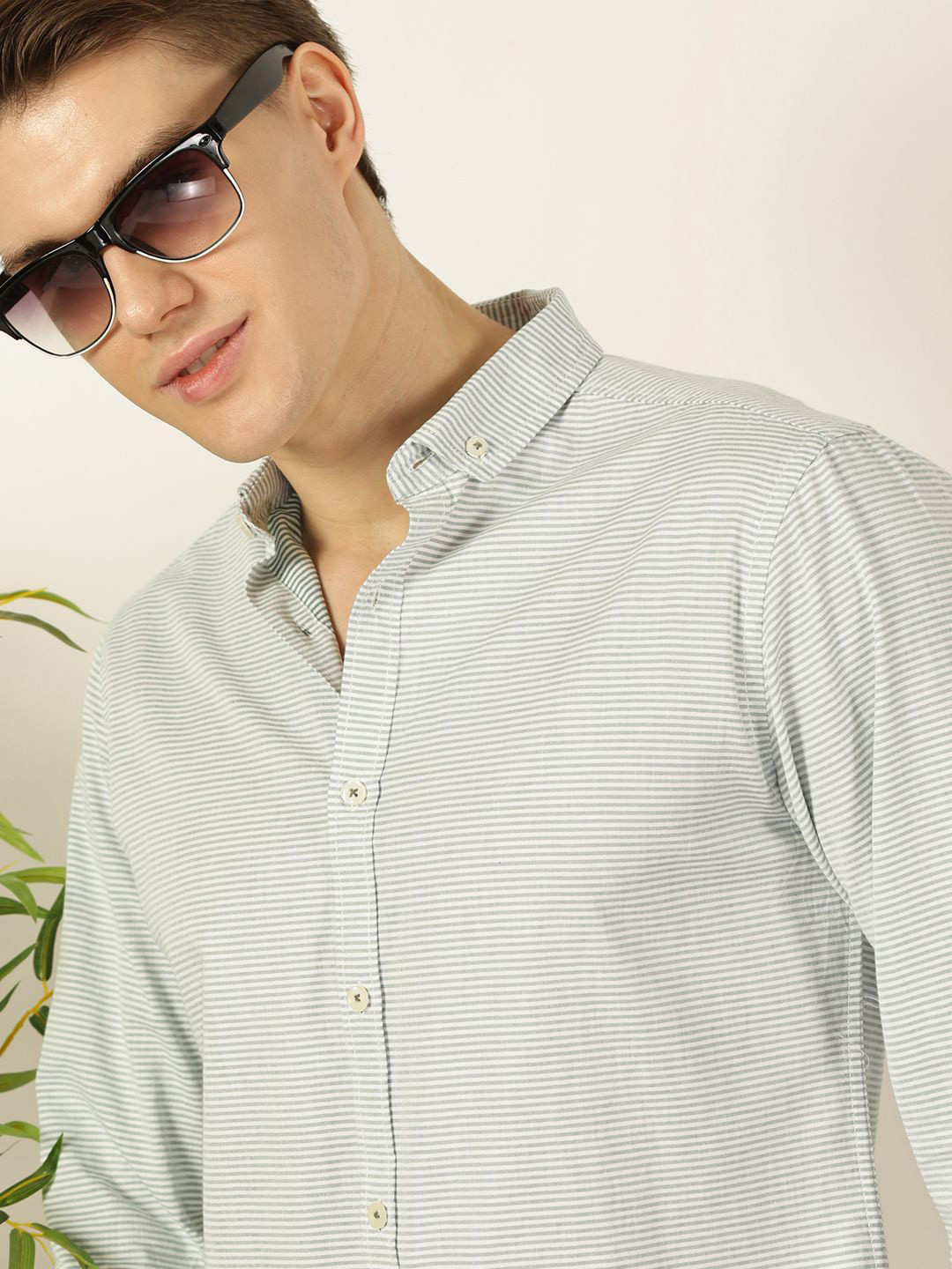 Mast & Harbour Men Premium Button-Down Collar Pinstripes Striped Cotton Casual Shirt
