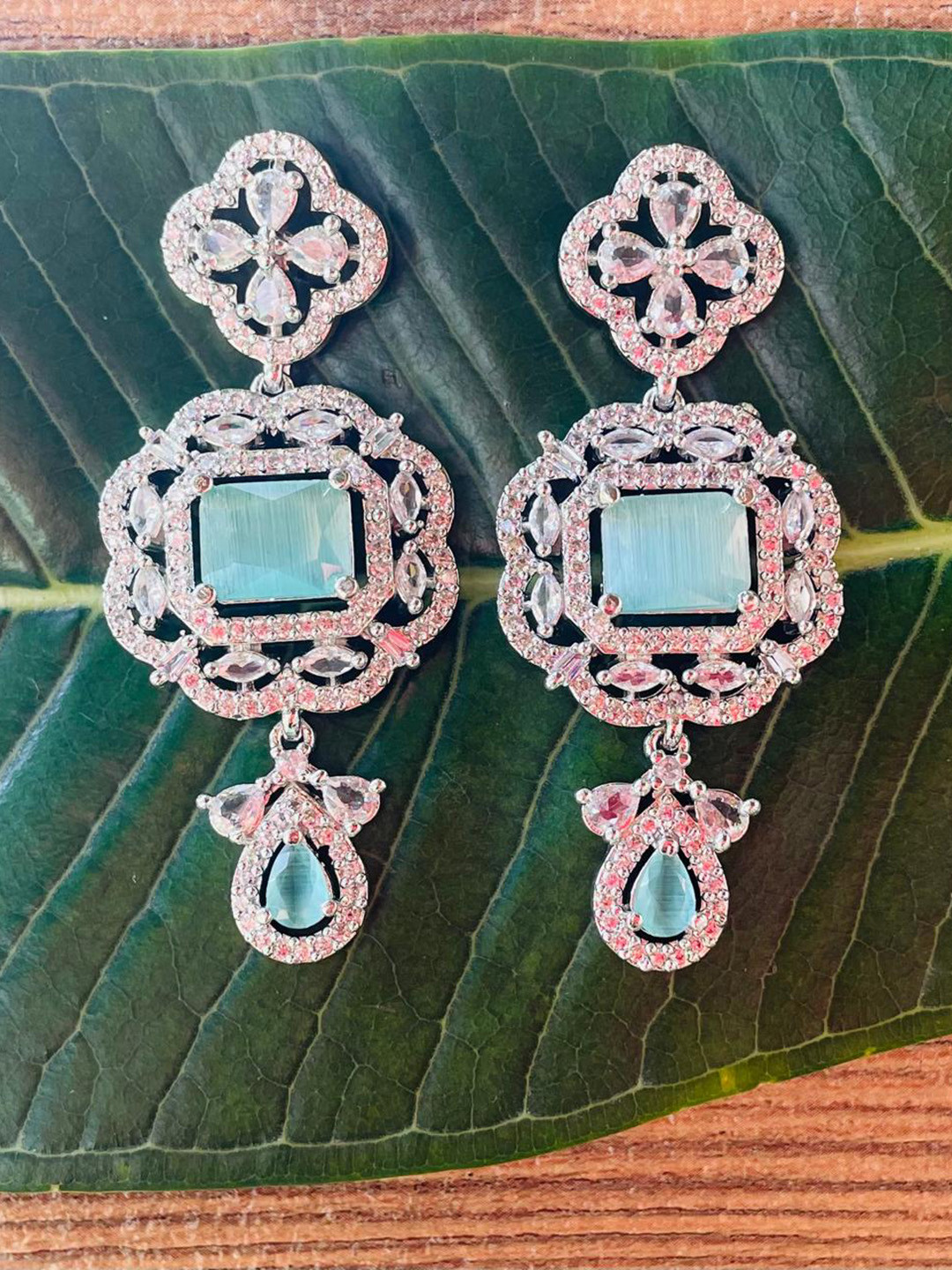 MONI LIFESTYLE American Diamond Contemporary Drop Earrings