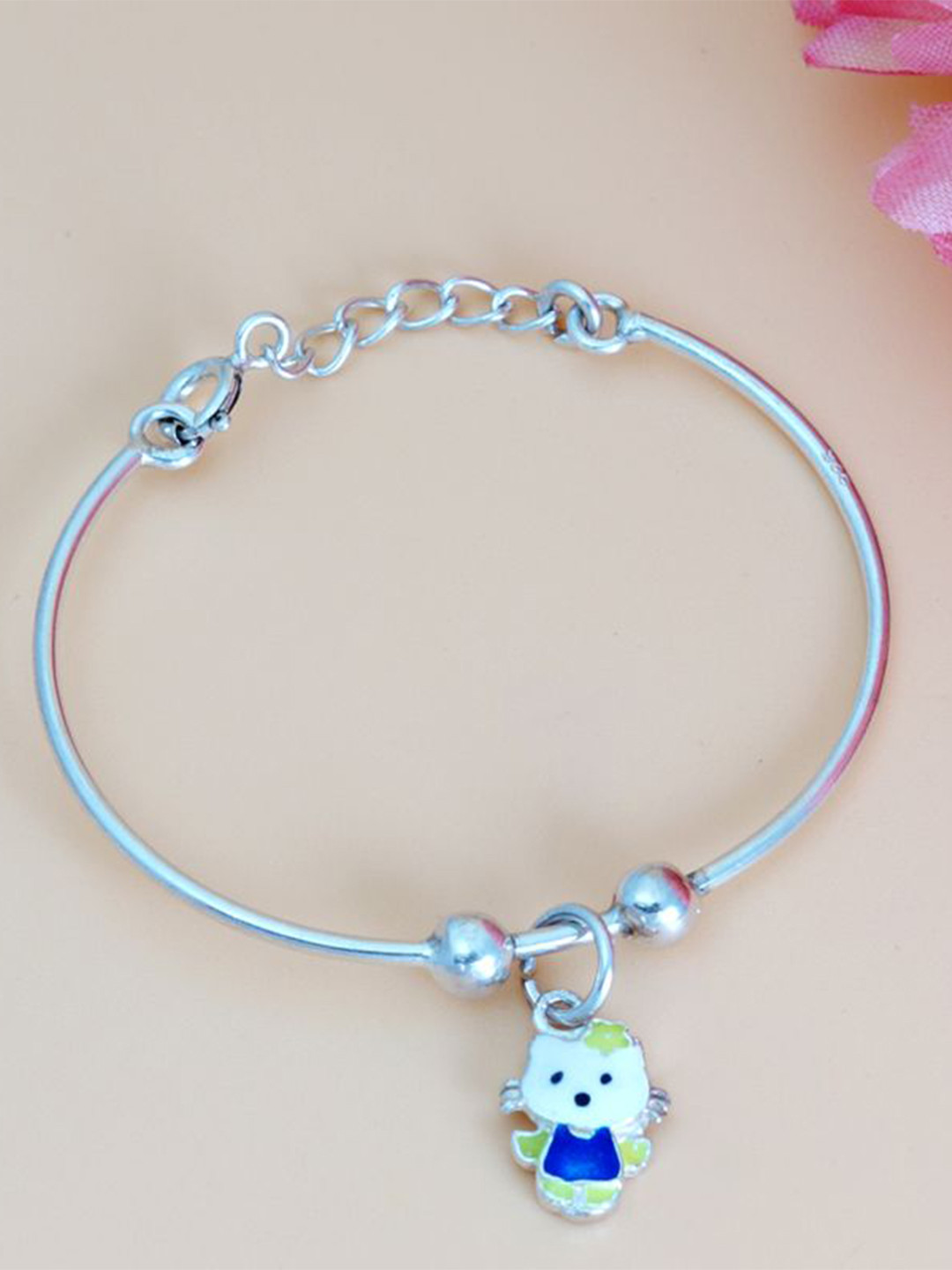 Tuanz Silver Jewelry Kids Pack Of 2 925 Silver Enamelled Rhodium-Plated Link Bracelet