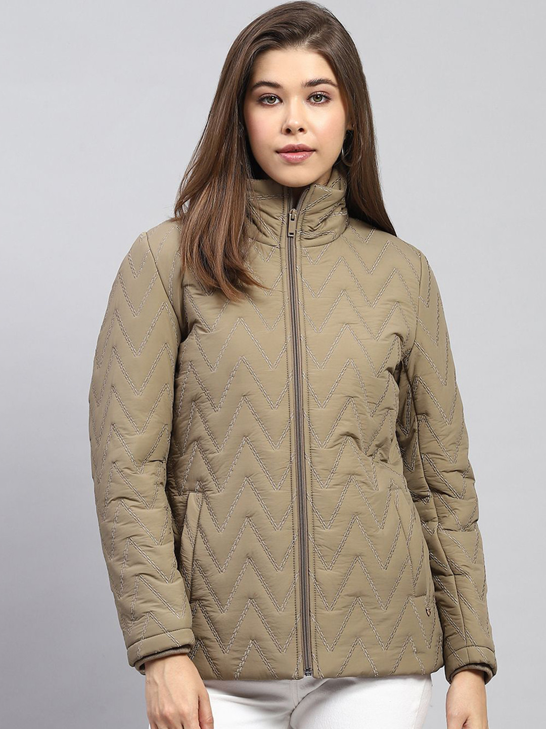 Monte Carlo Women Mock Collar Solid Casual Puffer Jacket