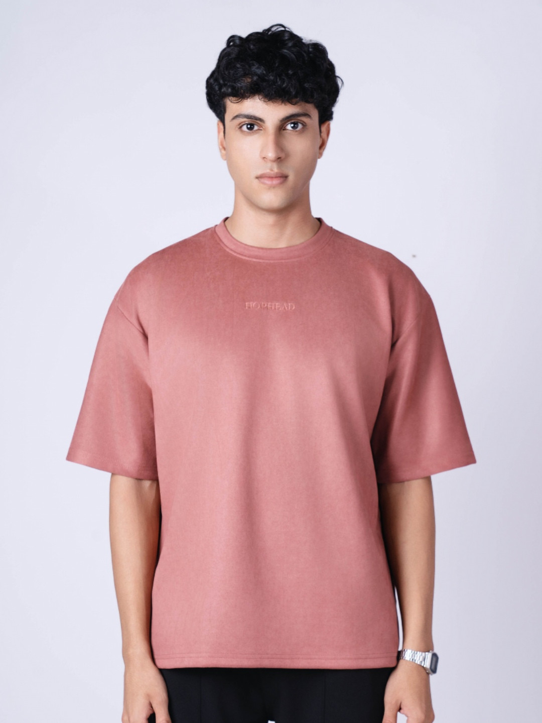 Hop Head Old Rose Embroidered Suede Baggy T-Shirt