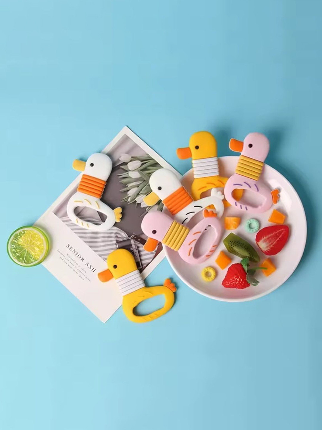 Kritiu Kids Yellow & White Duck Shape BabyTeether