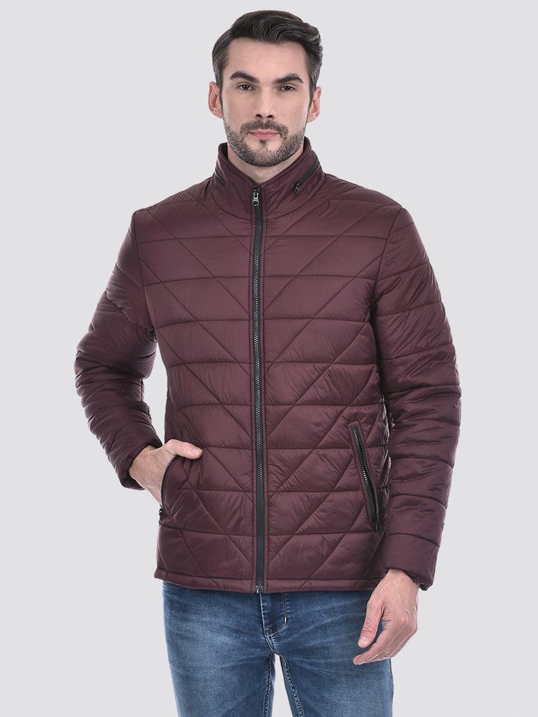 Numero Uno Men Mock Collar Solid Casual Quilted Jacket