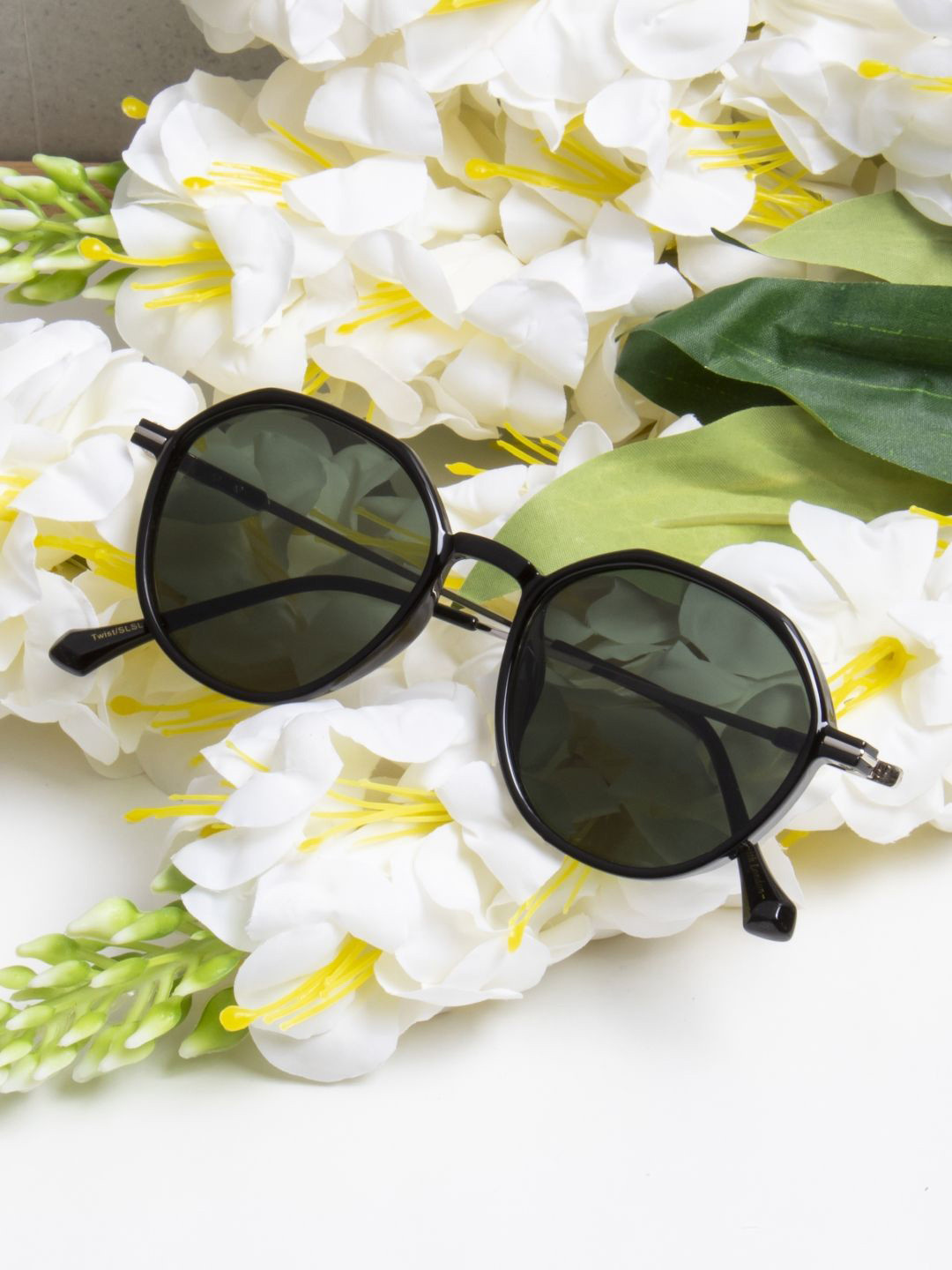 Ted Smith Unisex Aesthetic Black-Green Round Sunglasses for with Polarised Lens