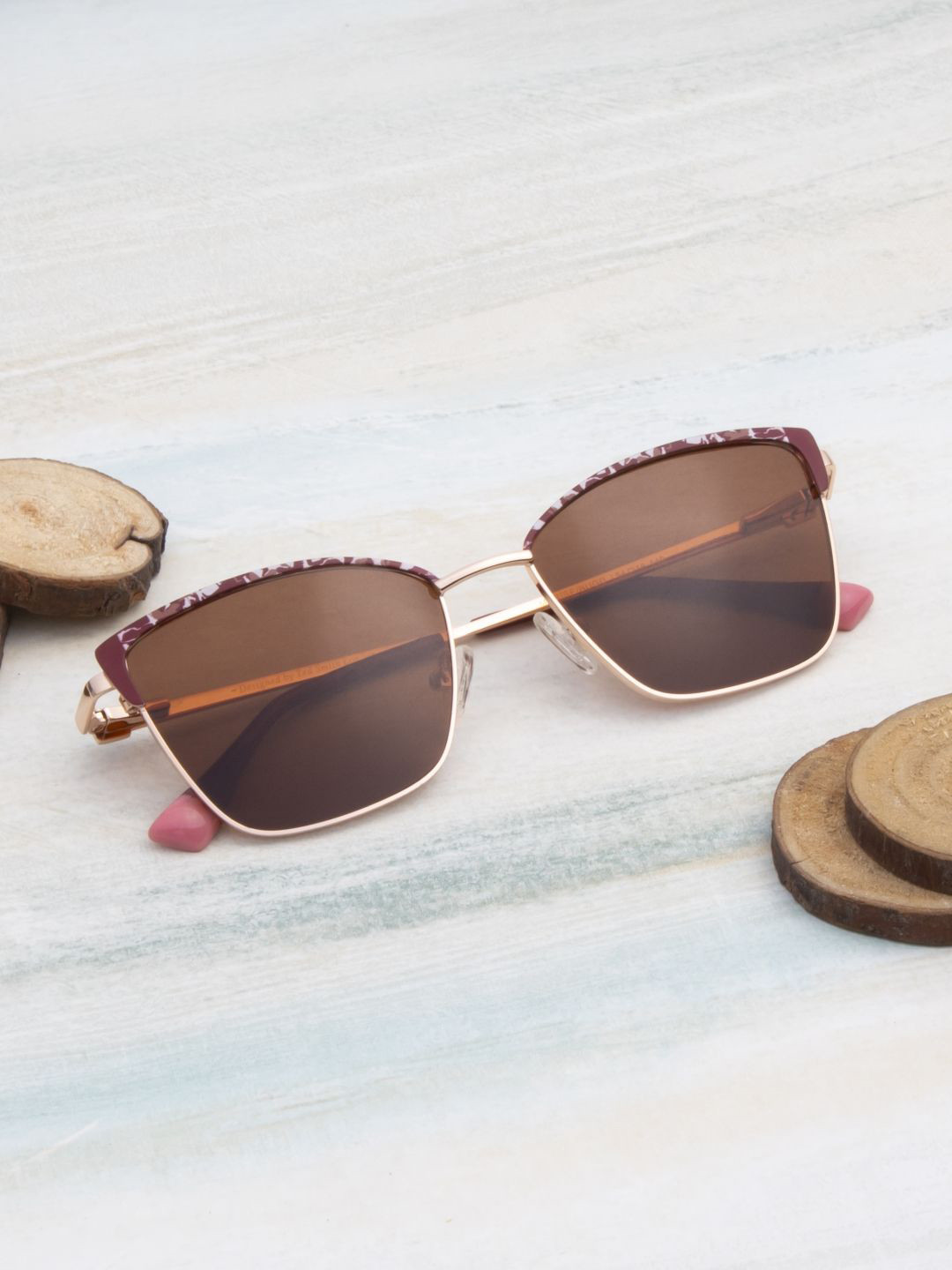 Ted Smith Metal Brown Aesthetic Cateye Sunglasses Women with Polarised Lens