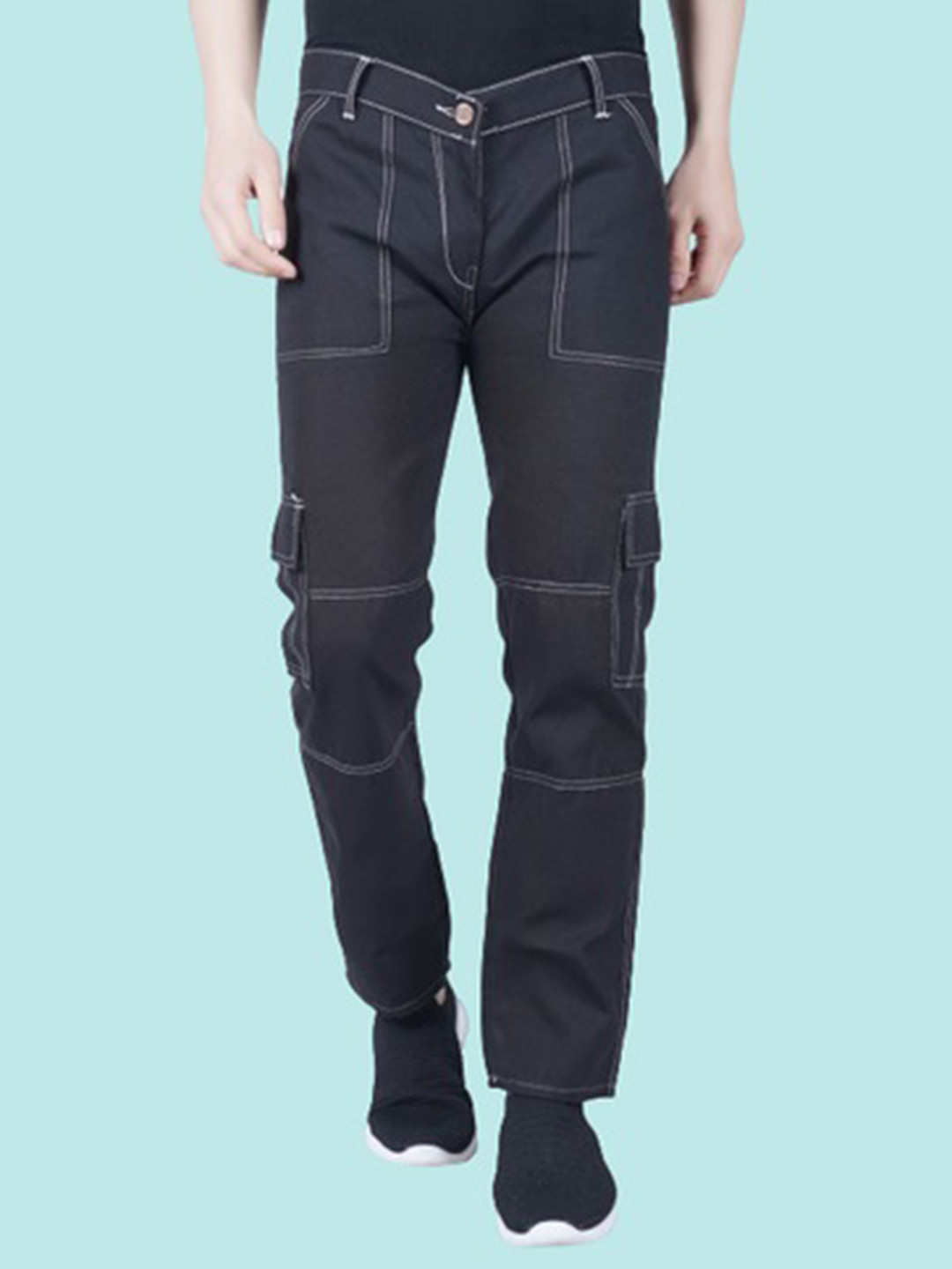 COMFITS Men Classic Mid-Rise Clean Look Cargo Styles Tapered Fit Denim Jeans