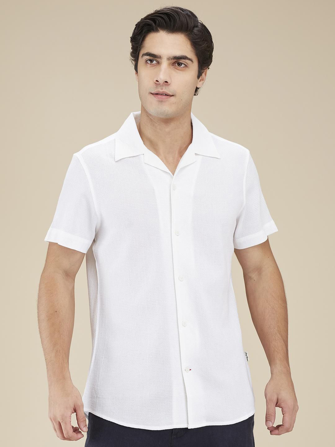 Being Human Men Classic Cuban Collar Textured Casual Shirt