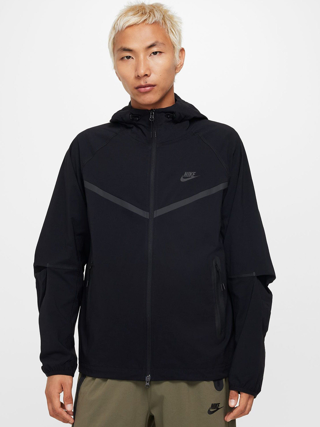 Nike Men Tech Windrunner Dri-FIT Solid Long Sleeves Hooded Casual Bomber Jacket