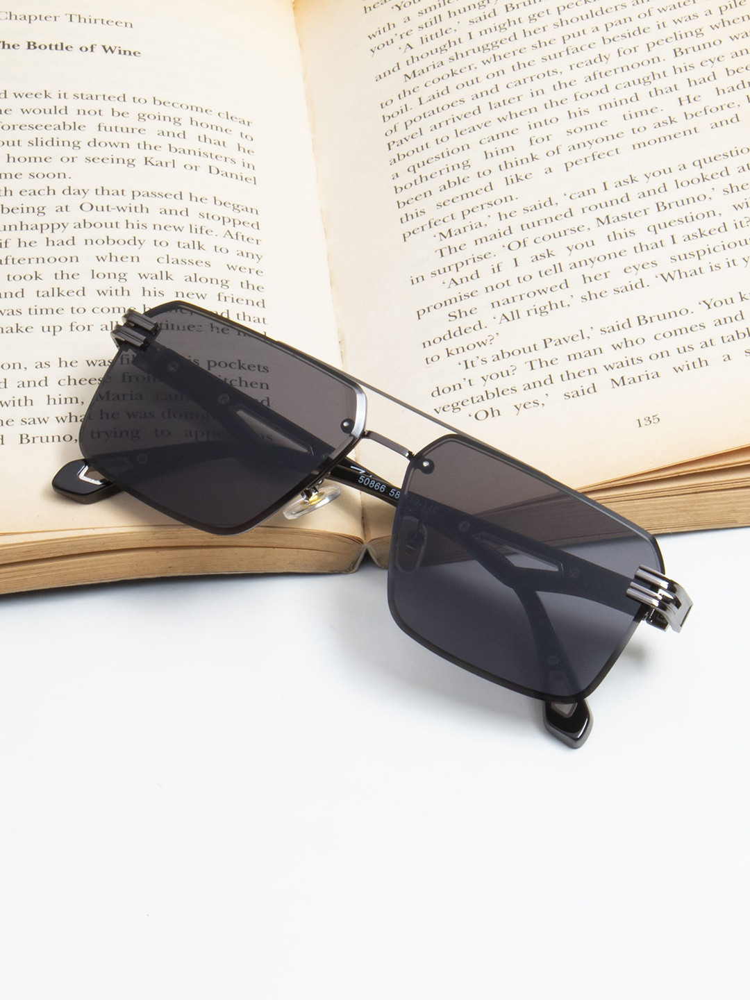 Ted Smith Unisex Gun-Black Metal Rimless Sunglasses with Polarised Lens