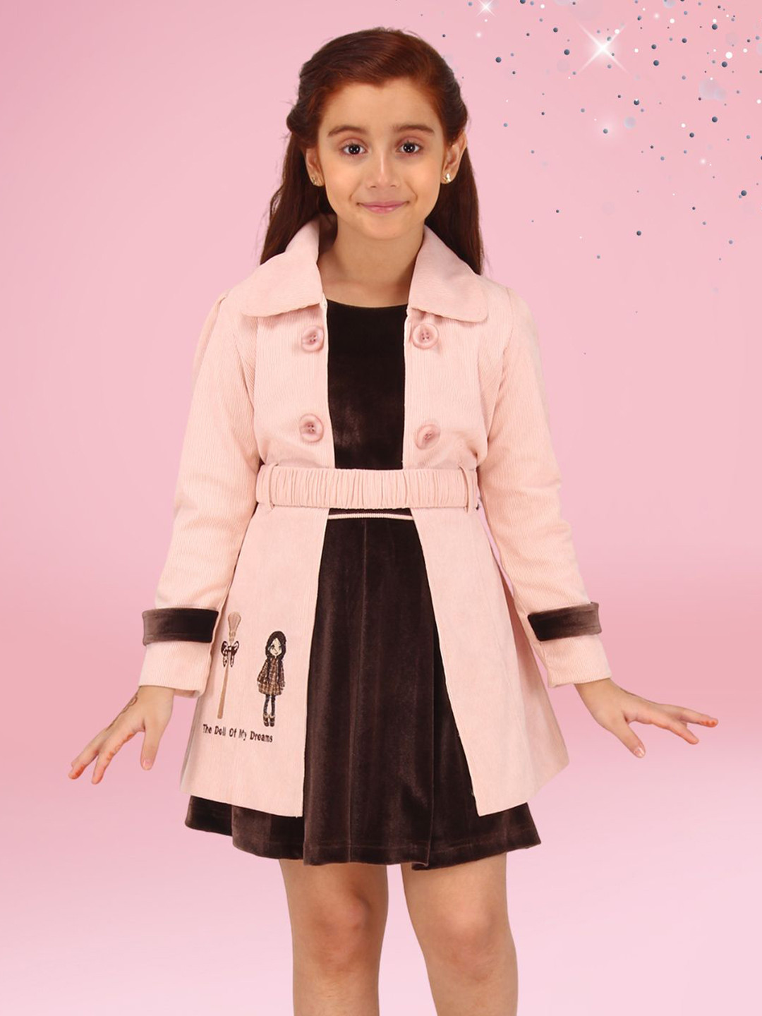 CUTECUMBER Girls Pleated Dress with Corduroy Long Shrug