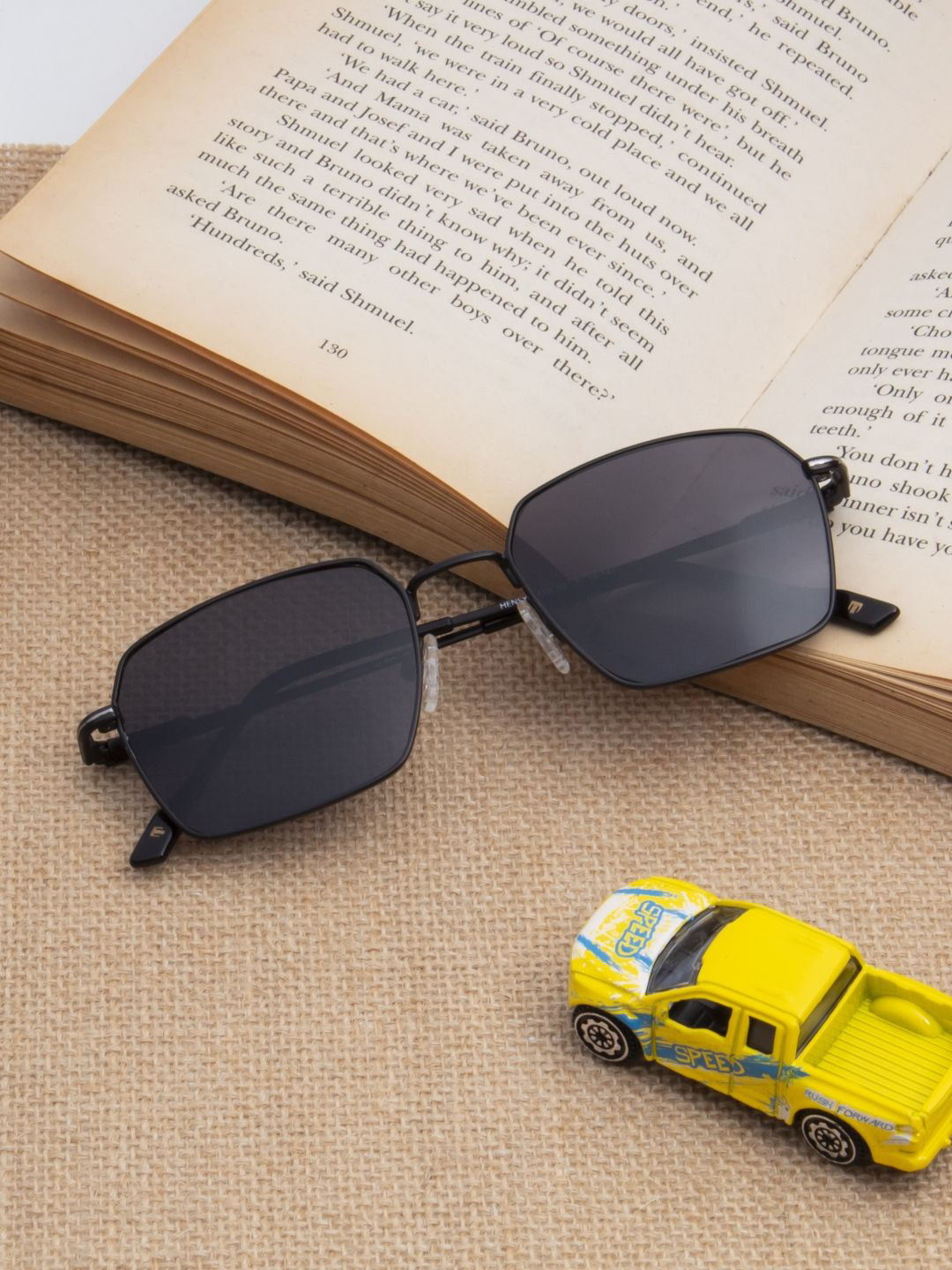 Ted Smith Unisex Black Metal Square Sunglasses with Polarised Lens